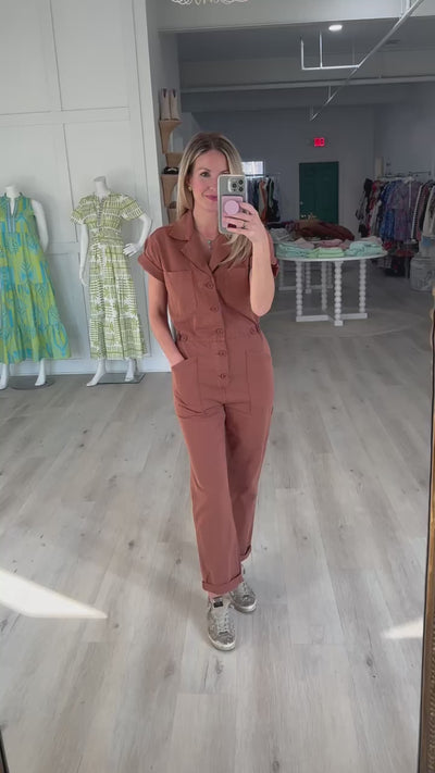 Grover Short Sleeve Jumpsuit in Cinnamon