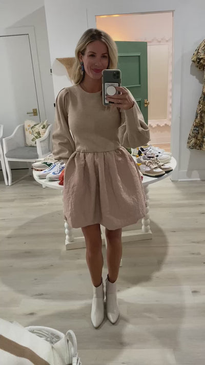 Tan Sweatshirt and Quilted Dress