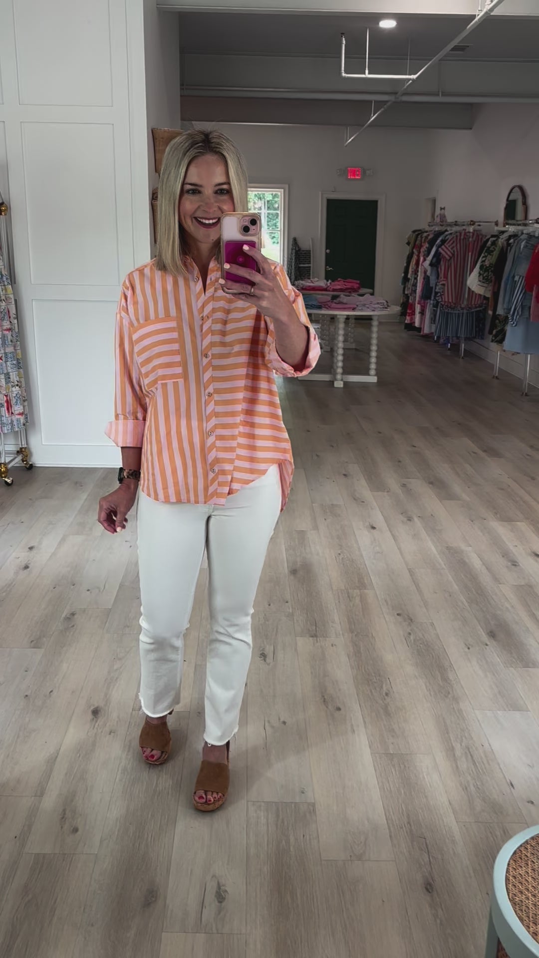 Light Pink and Peach Striped Button Up Top