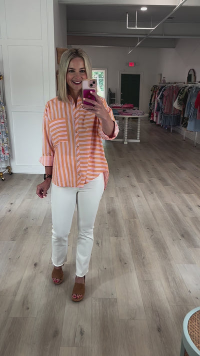 Light Pink and Peach Striped Button Up Top