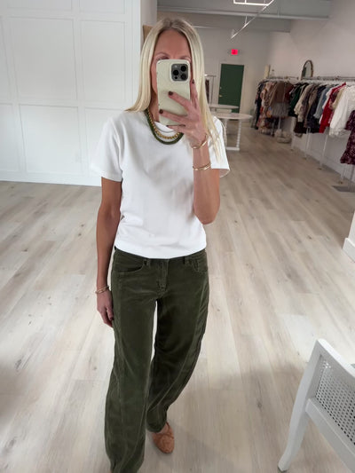 Olive Green Ankle Barrel Corduroys