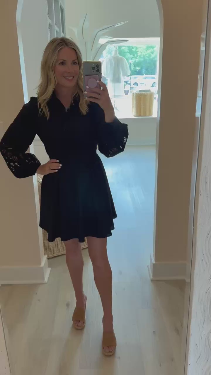 Black Shirtdress with Embroidered Sleeves