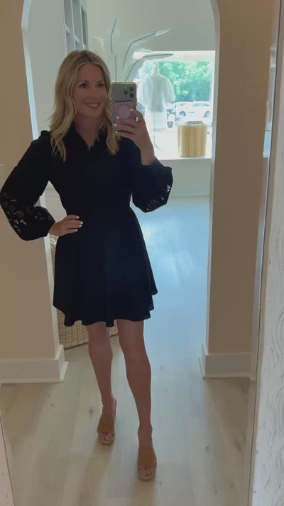 Black Shirtdress with Embroidered Sleeves