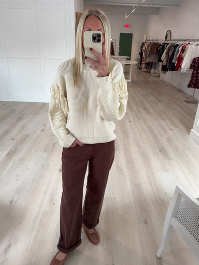 Cream Sweater with Fringe