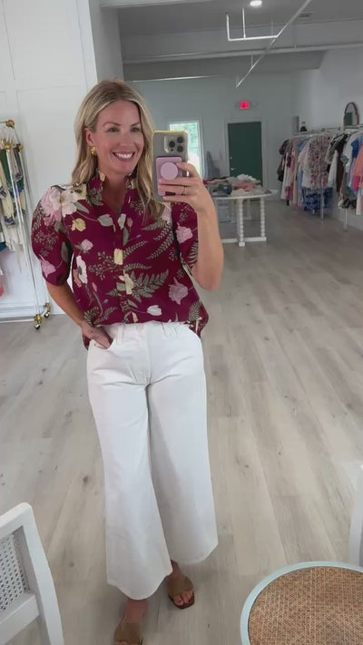 Merlot Blouse in Cream Floral