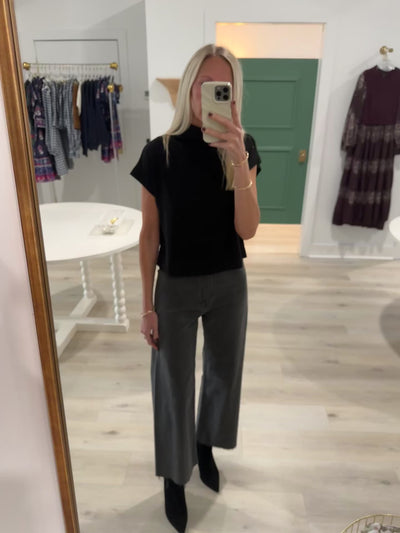 Short Sleeve Black Knit Top