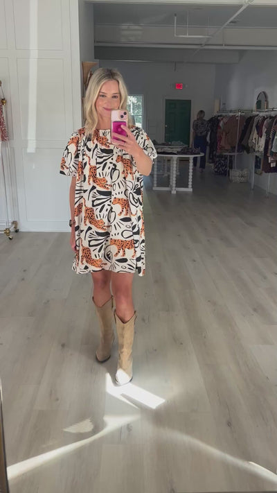 Leopard Print Round Neck Mini Dress