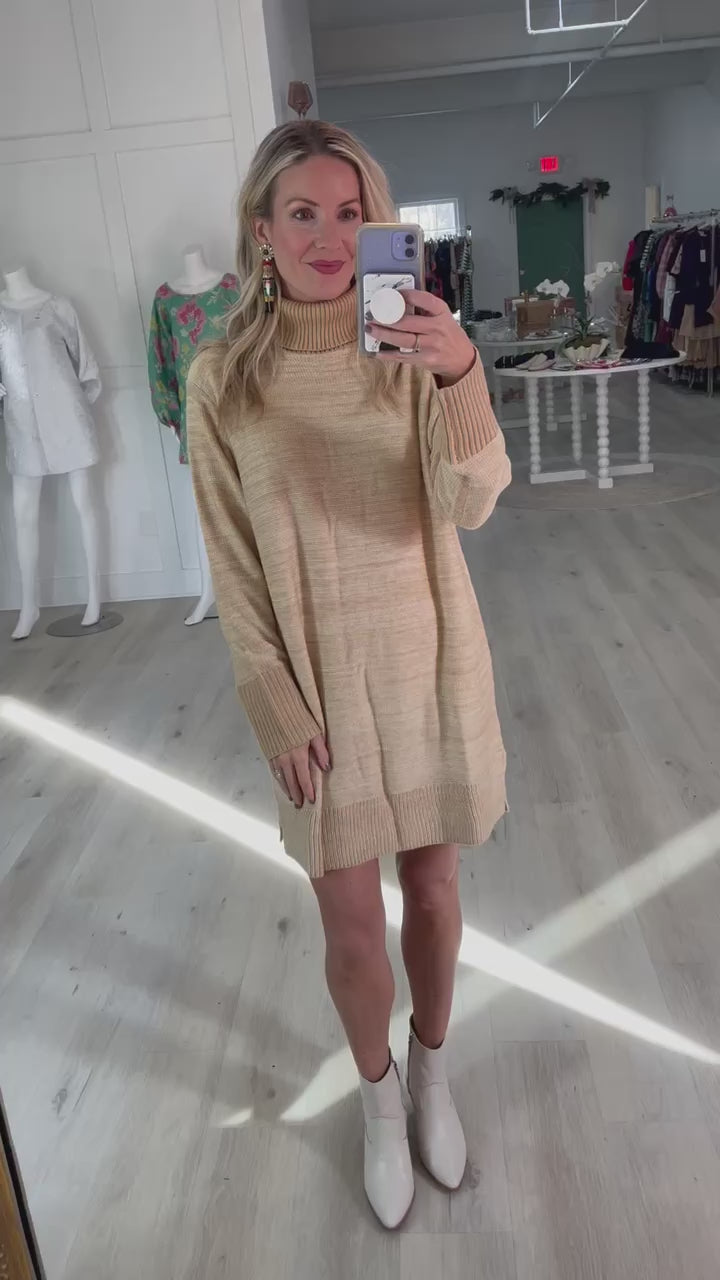 Camel Turtleneck Sweater Tunic / Mini Dress