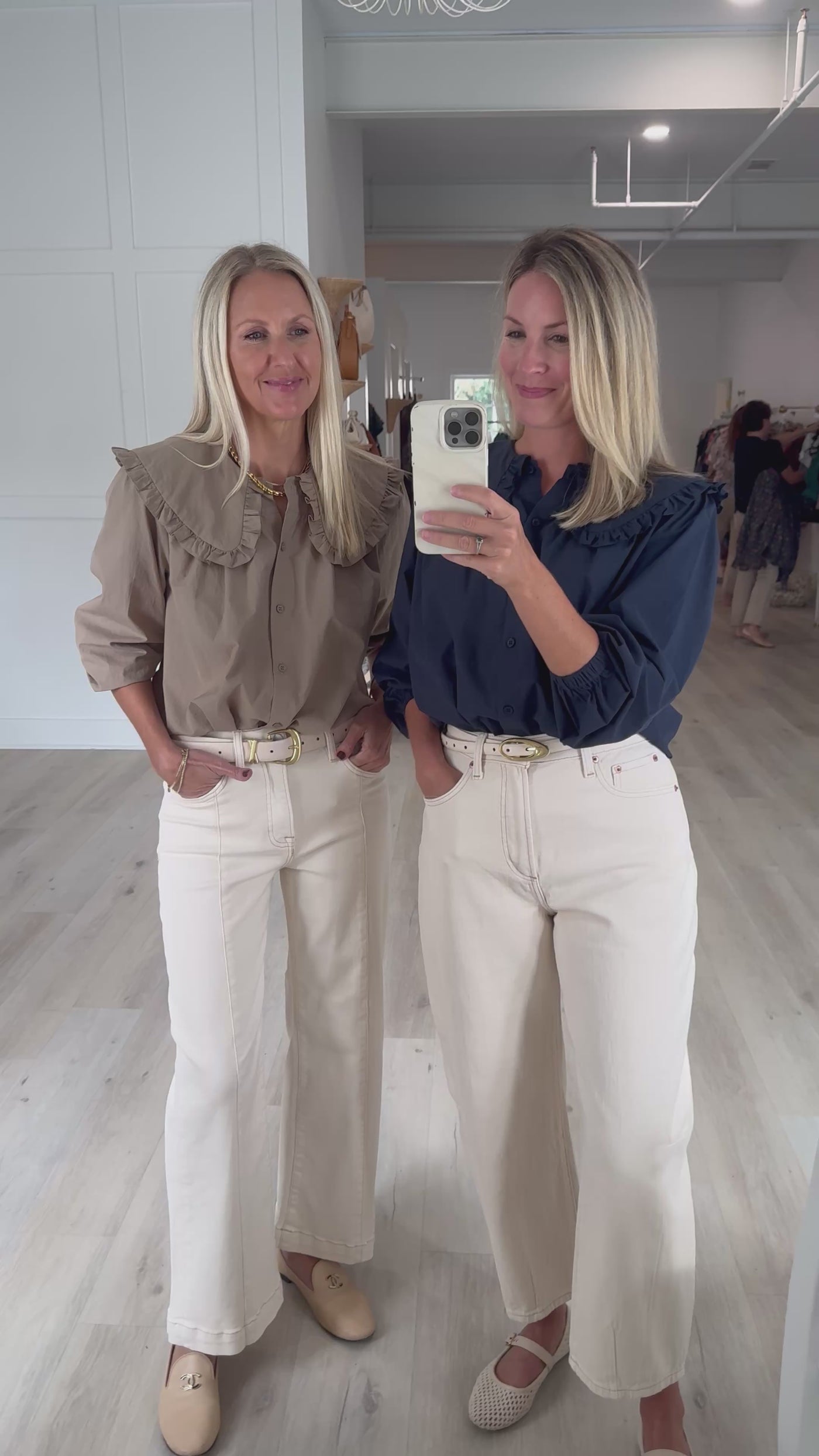 Tan Ruffle Collar Button Front Blouse