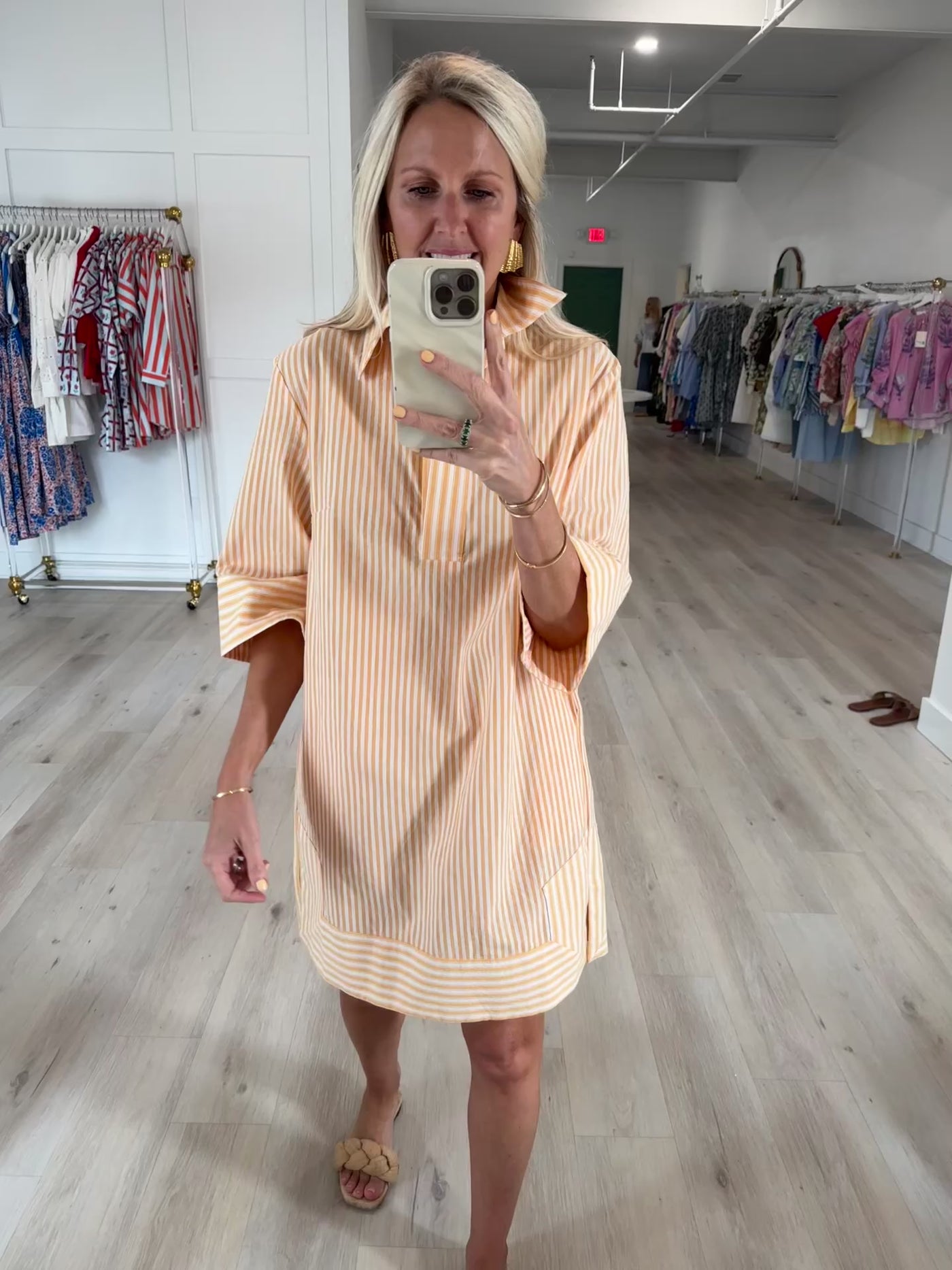 Tangerine Stripe Shirt Dress