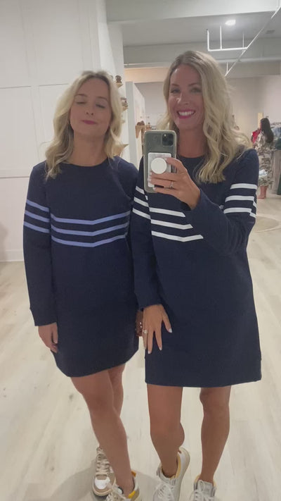 Navy & Hydrangea Stripe Sweatshirt Dress