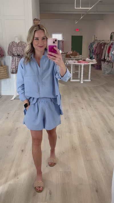 Chambray Button Down Shirt and Shorts Set