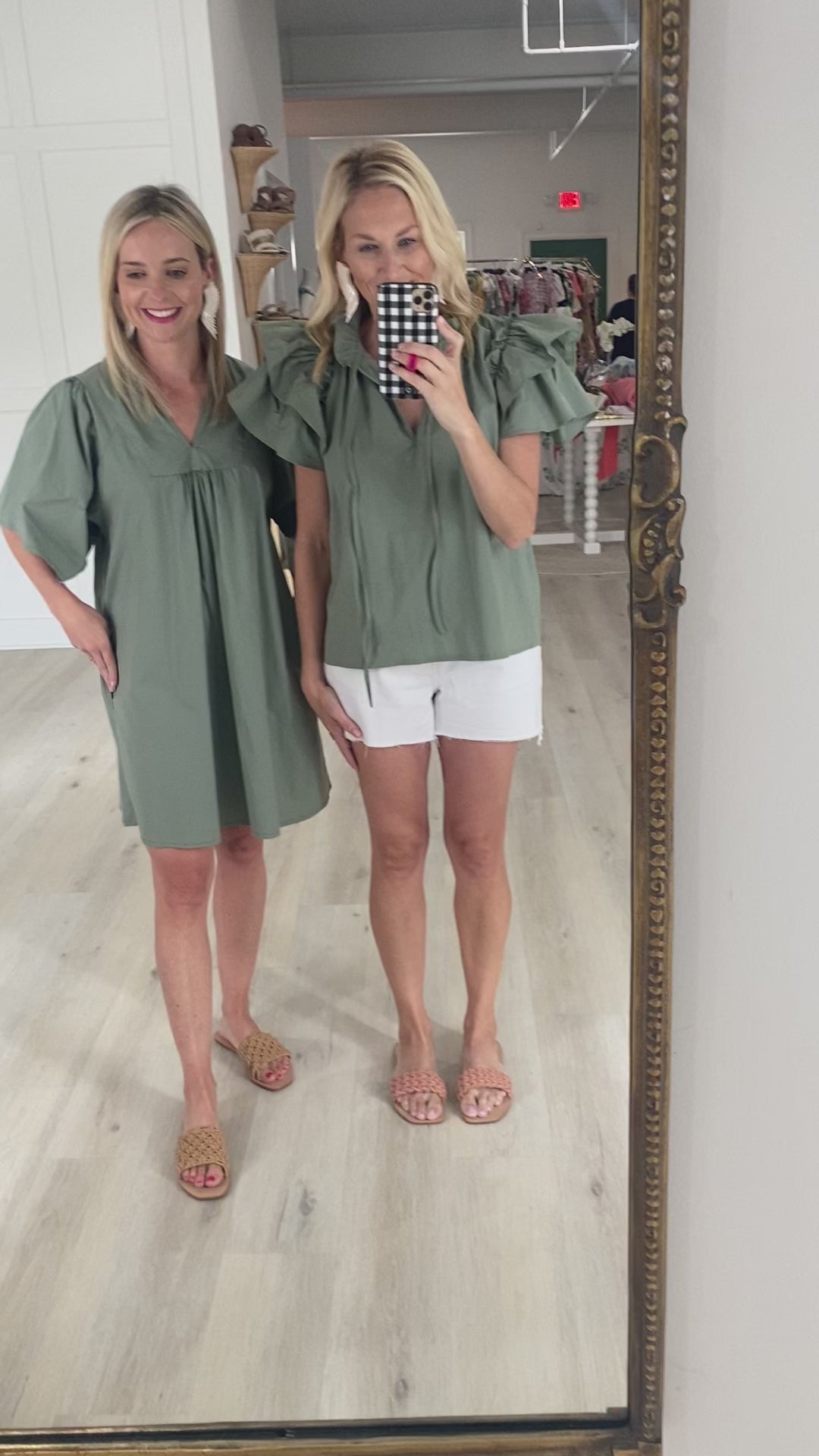 Olive Green Double Ruffle Sleeve Top - One Size