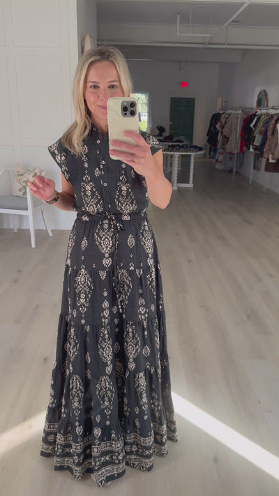 Charcoal Navy Bandana Print Maxi Dress