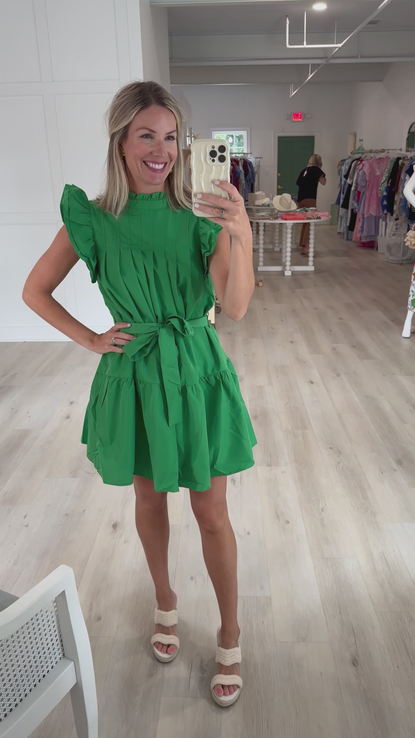 Kelly Green Flutter Sleeve Tie Mini Dress