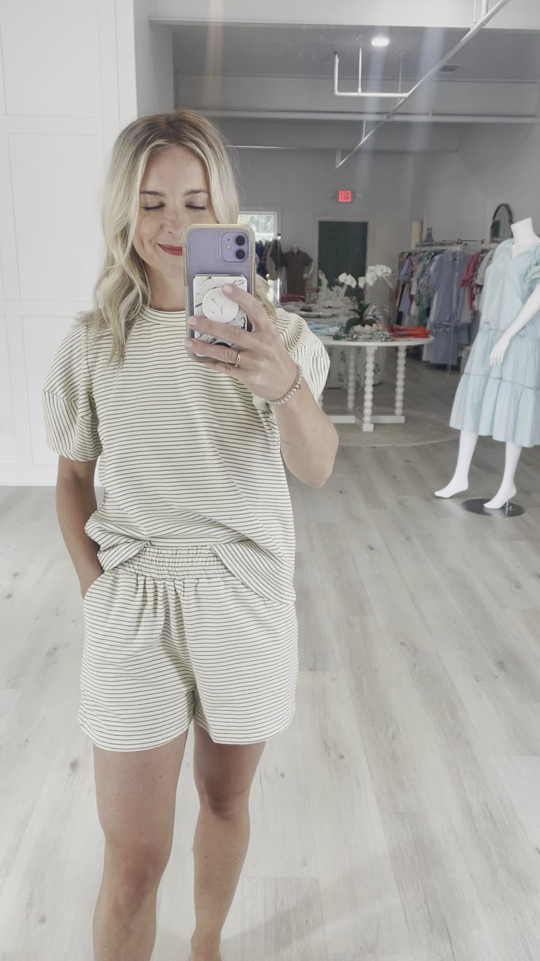 Top in Green & Ivory Stripe