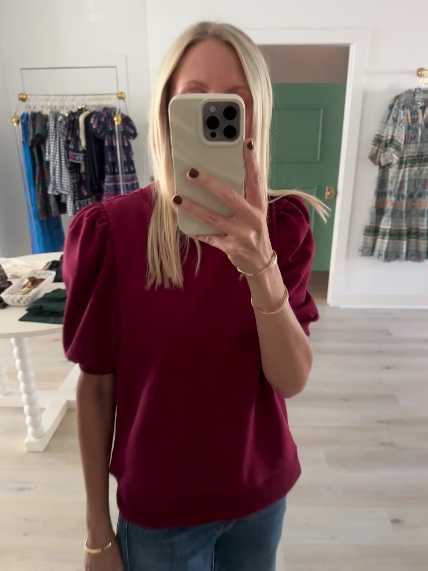 Crimson Puff Sleeve Sweatshirt