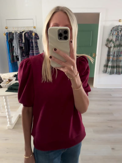 Crimson Puff Sleeve Sweatshirt