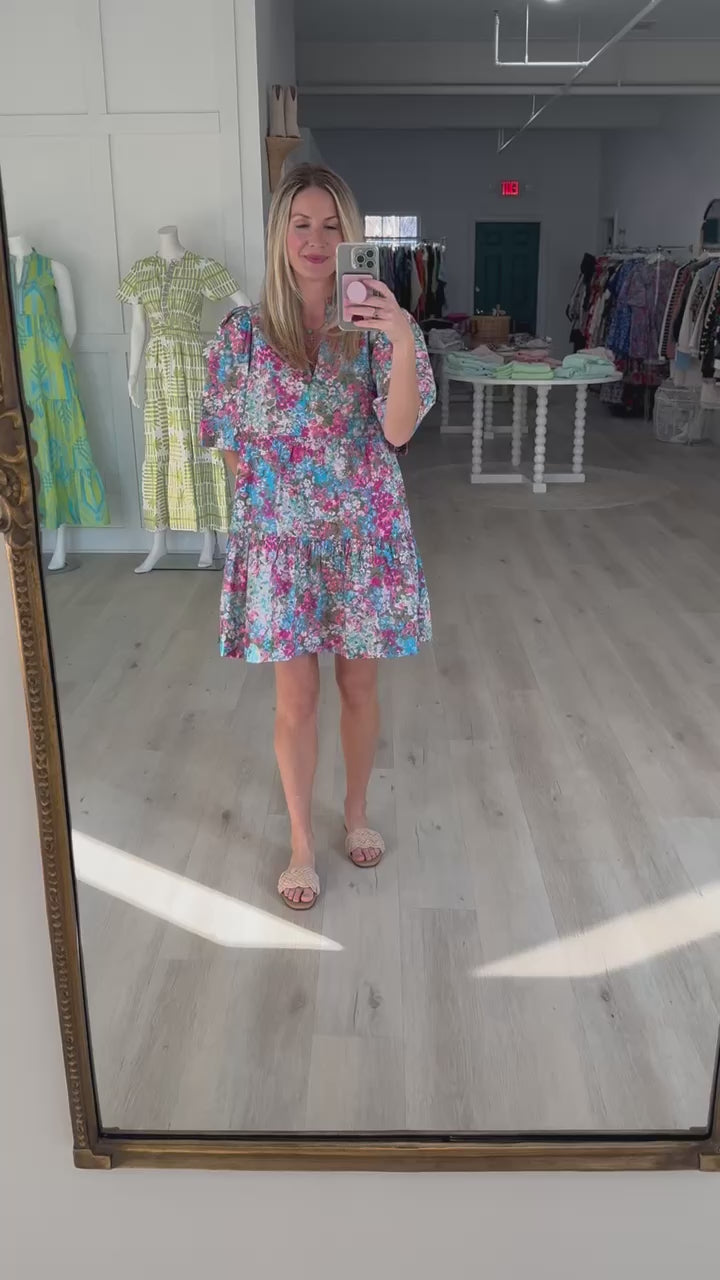 Hot Pink and Blue Multi Floral Shift Dress