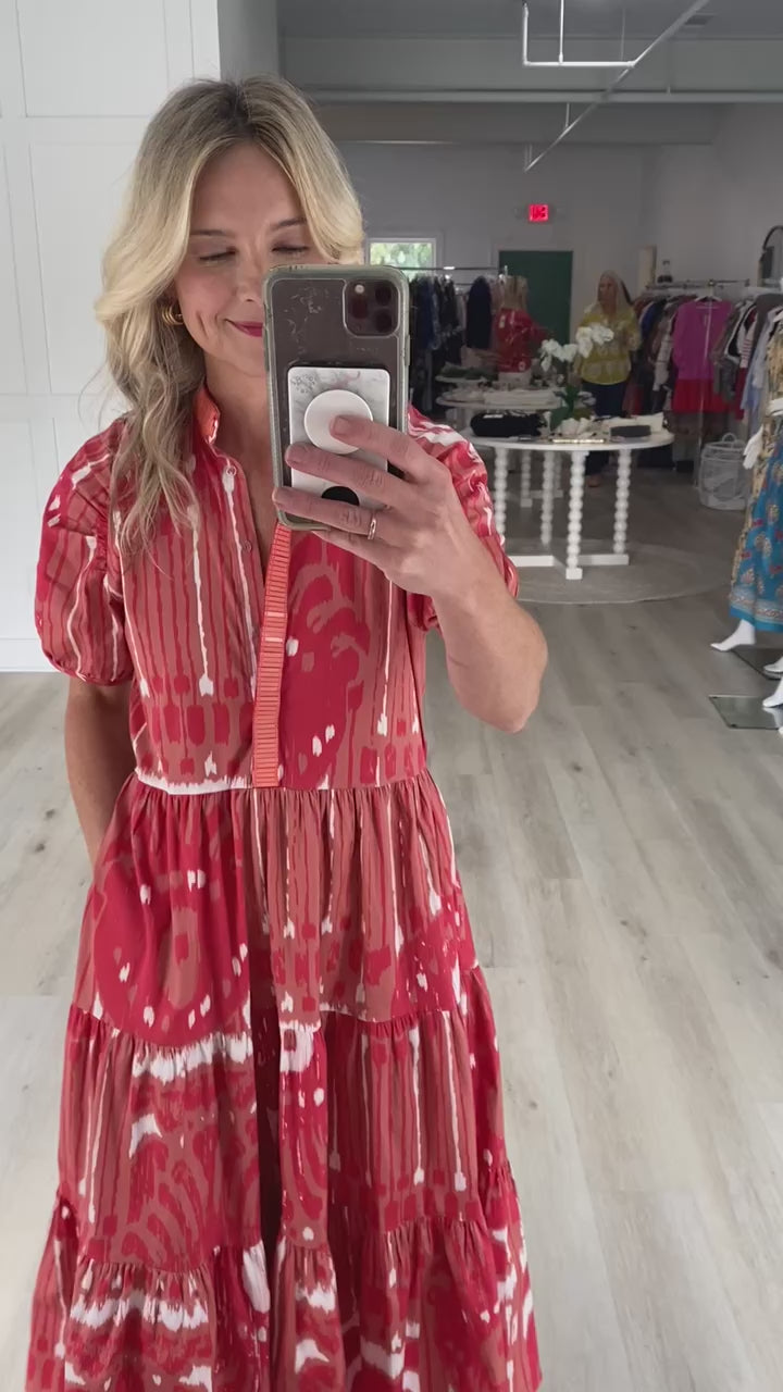 Kimbell Dress in Coral Moroccan Ikatt by SHERIDAN FRENCH