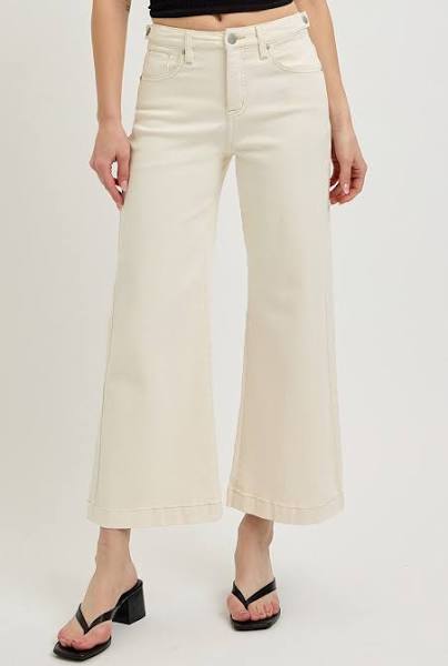 Ivory High Rise Crop Wide Adjustable Waist Denim