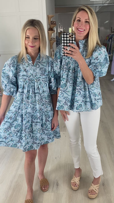 Blakely Dress in Light Blue and Navy Floral