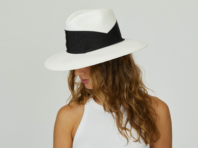 Freya Gardenia Hat in White With Black Ribbon