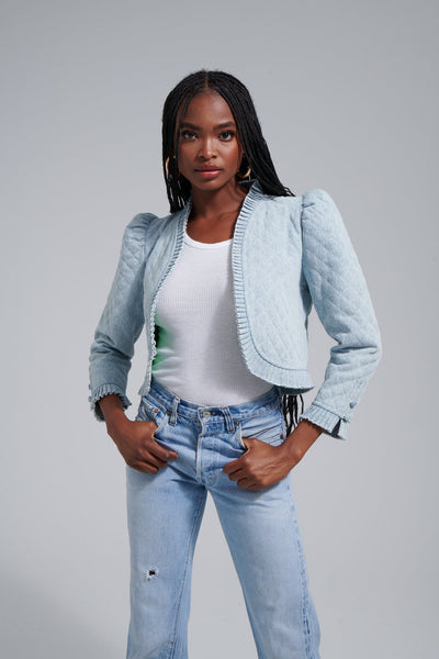 Guiness Denim Jacket with Ruffle Detail Trim