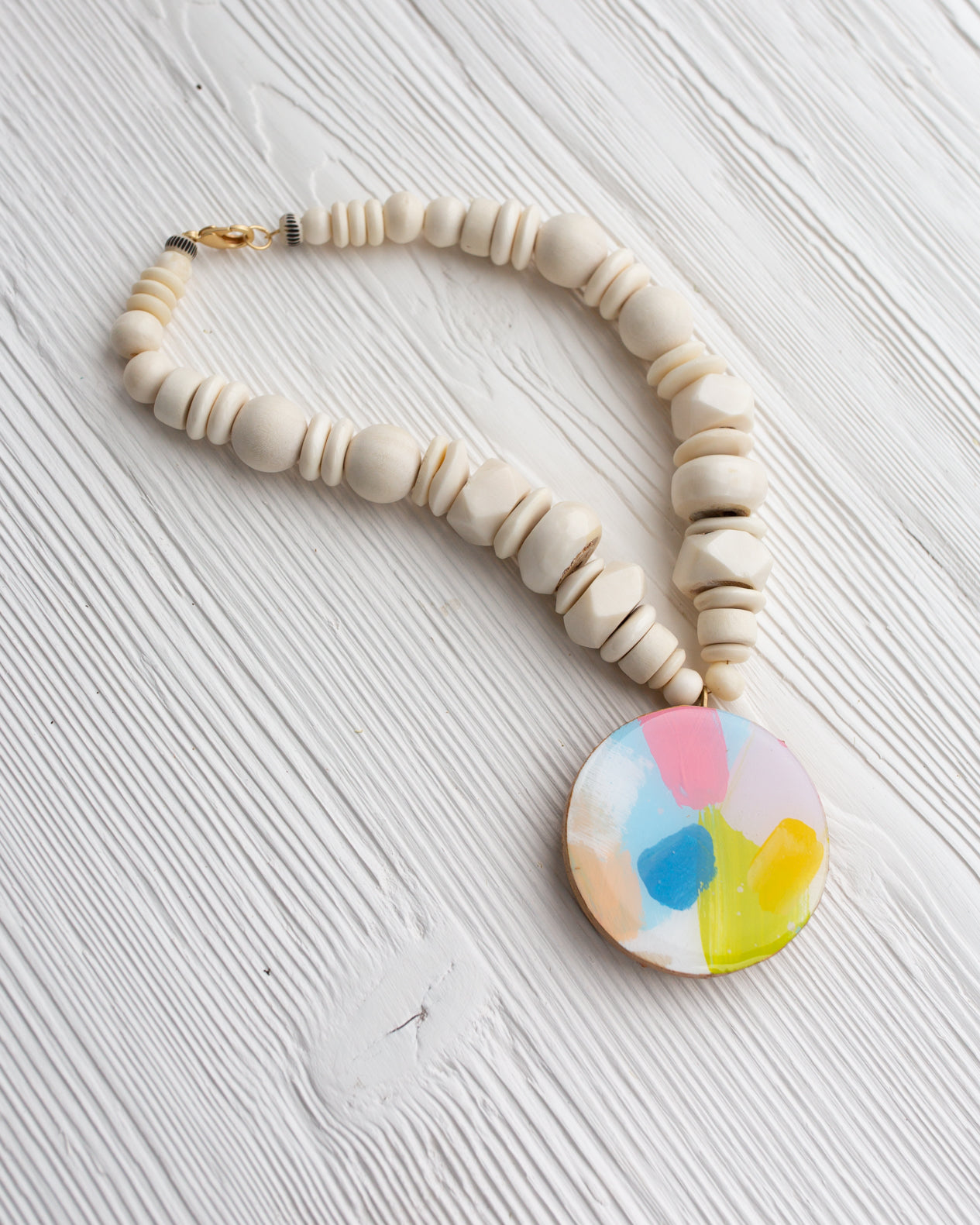 Elaine Burge Hand Painted Bright Palette Necklace Ivory Beads