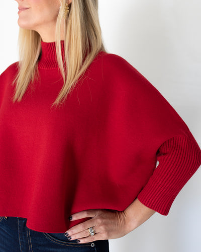 Mock Neck Crop Sweater in Red One Size