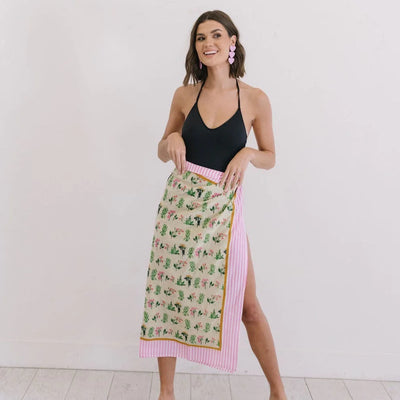 Pink Stripe and Floral Sarong