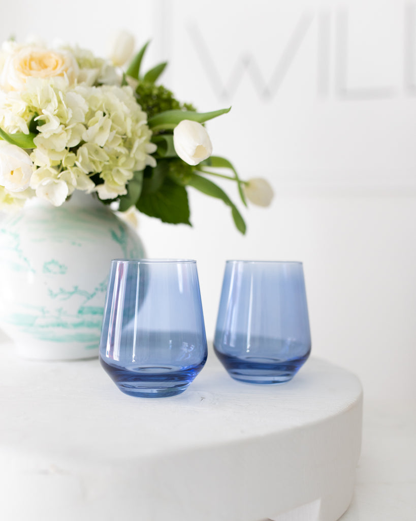 Estelle Colored Wine Stemless Glasses - Set of 6 {Cobalt Blue}