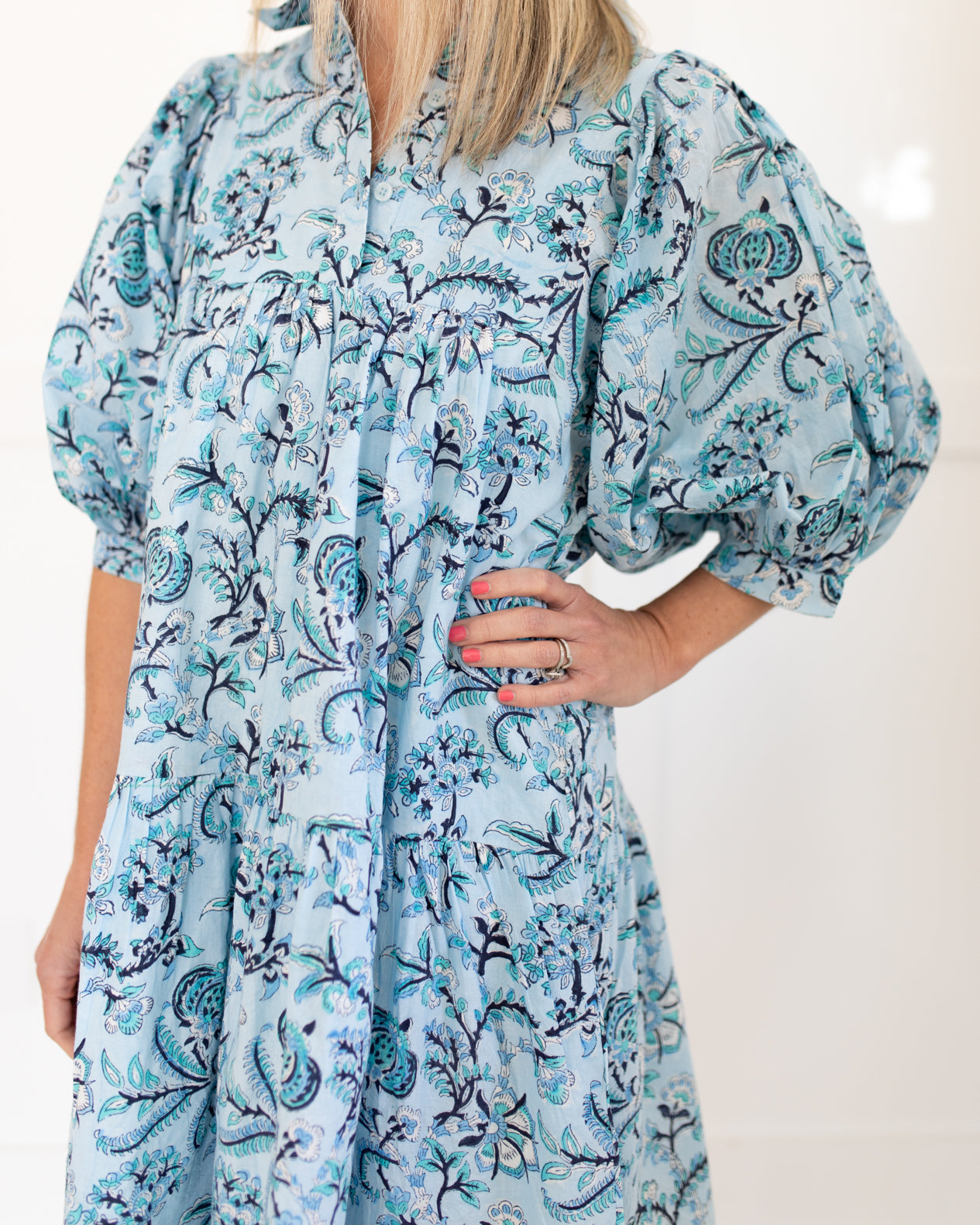Blakely Dress in Light Blue and Navy Floral